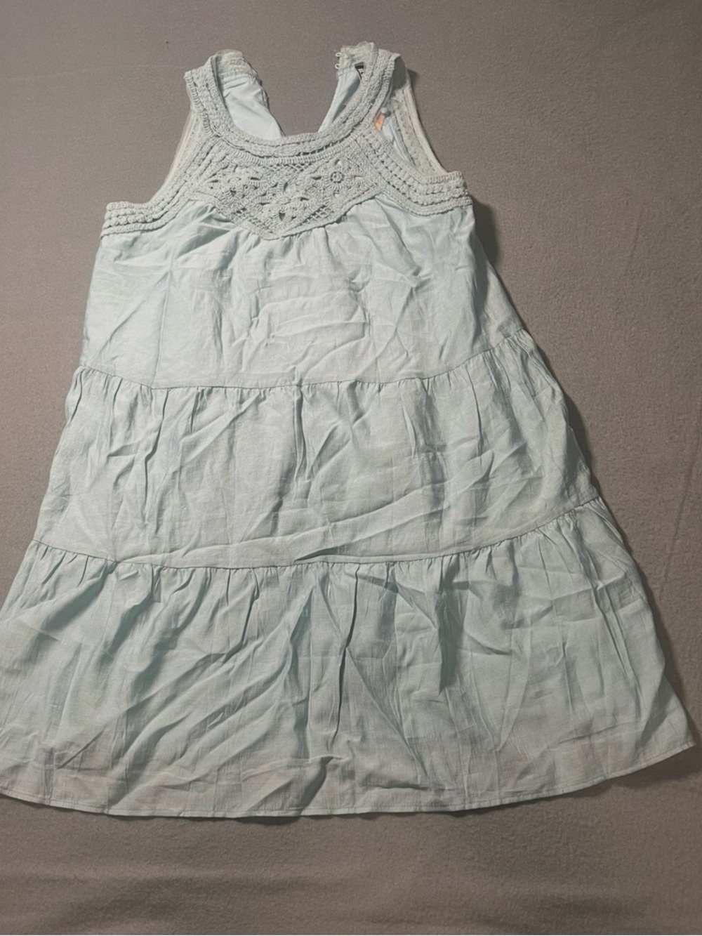 Girls' Light Blue Crochet-Tiered Casual Dress
